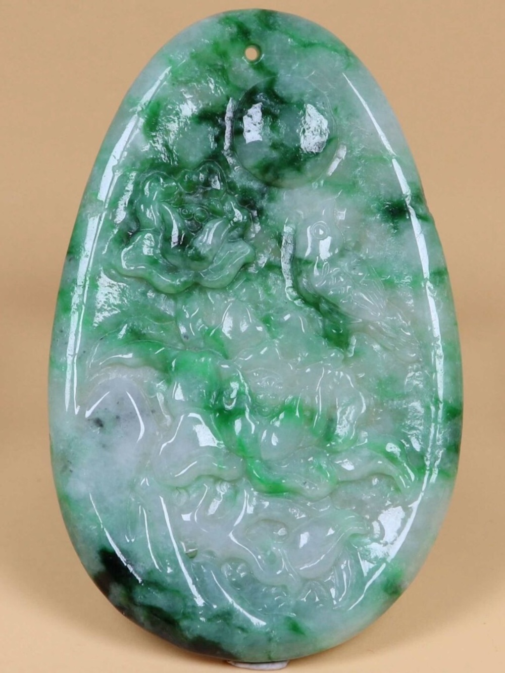 Certified Green 100% Natural Jade Jadeite Flowers and birds Pendant 227515a